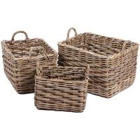 The Wicker Merchant Rectangular Baskets with Ear Handles and Lining (Set of 3)