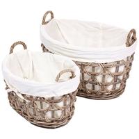 The Wicker Merchant Oval Lined Laundry Baskets with Weaving (Set of 2)