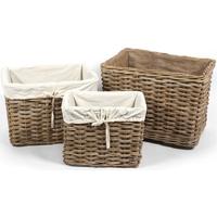 The Wicker Merchant Rectangular Log Baskets with Hessian Linings (Set of 3)