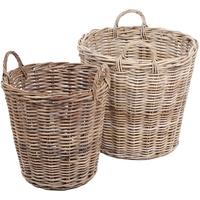 The Wicker Merchant Round Baskets with Ear Handles and Lining (Set of 2)