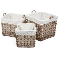 The Wicker Merchant Square Baskets with Ear Handles Weaving and Lining (Set of 3)