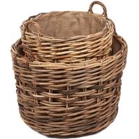 The Wicker Merchant Round Log Baskets with Ear Handles and Hessian Linings (Set of 2)