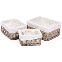 The Wicker Merchant Low Rectangular Baskets with Weaving and Lining (Set of 3)