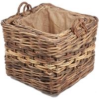 The Wicker Merchant Square Log Baskets with Ear Handles and Hessian Linings (Set of 2)