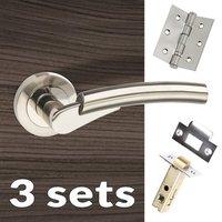 three pack messina mediterranean lever on rose satin nickel handle