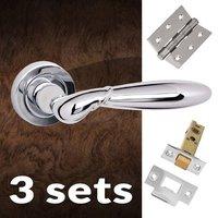 Three Pack Rochester Old English Lever on Rose - Polished Chrome Handle