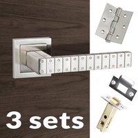 three pack senza pari bianca lever on square rose satin nickel handle