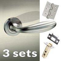 Three Pack Terassa Mediterranean Lever on Rose - Satin Nickel Handle