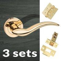 three pack barcelona mediterranean lever on rose polished brass handle