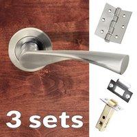 three pack colorado status lever on round rose satin nickel handle