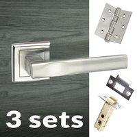 Three Pack Kansas Status Lever on Square Rose - Satin Chrome Handle