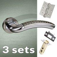 three pack monaco mediterranean lever on rose satin nickel polished ch ...