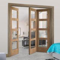 thrufold shaker oak 4 pane 21 folding door clear glass