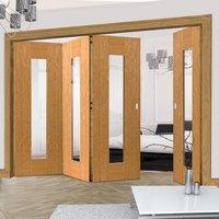 Thrufold Axis Shaker Oak 3+1 Folding Door - Clear Glass - Prefinished