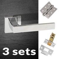 Three Pack Asti Forme Designer Lever on Minimal Square Rose - Polished Chrome Handle