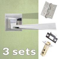 three pack california status lever on square rose satin chrome handle