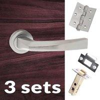 Three Pack Crystal Forme Designer Lever on Contempo Round Rose - Satin Chrome Handle