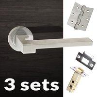 Three Pack Ginevra Forme Designer Lever on Minimal Square Rose - Satin Chrome Handle