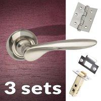 Three Pack Malta Mediterranean Lever on Round C Rose - Satin Nickel Handle