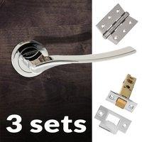 Three Pack Olimpia Forme Designer Lever on Minimal Square Rose - Polished Chrome Handle