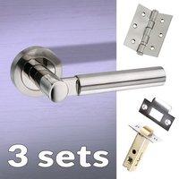 Three Pack Palermo Mediterranean Lever on Rose - Satin Nickel Handle