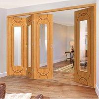 Thrufold Agua Oak 3+1 Folding Door - Clear Glass - Prefinished