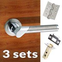 Three Pack Tunis Mediterranean Lever on Rose - Satin Nickel - Polished Chrome Handle