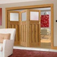 Thrufold Rustic Oak 1930 DX Shaker 3+0 Folding Door - Prefinished With Obscure Safety Glass