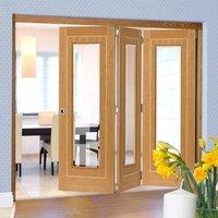 Thrufold Minerva Oak 3+0 Folding Door - Bevelled Clear Glass - Prefinished