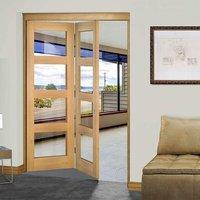 Thrufold Coventry Shaker Oak 2+0 Folding Door - Clear Glass - Unfinished