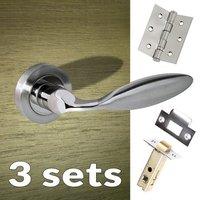 three pack ibiza mediterranean lever on rose satin nickel handle