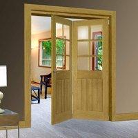 Thrufold Ely Oak 2+0 Folding Door - Clear Bevelled Glass -Unfinished