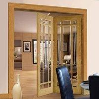 Thrufold Kerry Oak 2+0 Folding Door - Bevelled Clear Glass - Unfinished