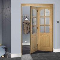 Thrufold Louis Oak 2+0 Folding Door - Clear Bevelled Glass - Unfinished