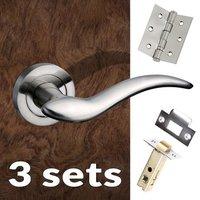 three pack barcelona mediterranean lever on rose satin nickel handle