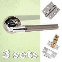 Three Pack Tennessee Status Lever on Round Rose - Black Nickel - Polished Chrome Handle