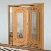 Thrufold Agua Oak 2+0 Folding Door - Clear Glass - Prefinished