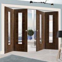 Thrufold Mistral Walnut 2+2 Folding Door - Clear Glass - Prefinished