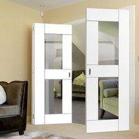 Thrufold Eccentro White 2+1 Folding Door - Clear Glass - Prefinished