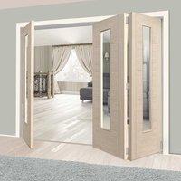 Thrufold Laminates Ivory Painted 2+1 Folding Door With Clear Safety Glass is Prefinished