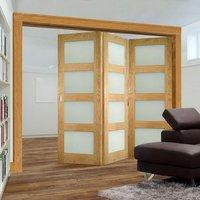 Thrufold Coventry Shaker Oak 3+0 Folding Door - Frosted Glass - Unfinished