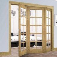 Thrufold Bristol Oak 3+0 Folding Door - 10 Pane Clear Bevelled Glass - Unfinished