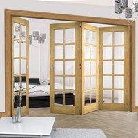 Thrufold Bristol Oak 3+1 Folding Door - 10 Pane Clear Bevelled Glass - Unfinished