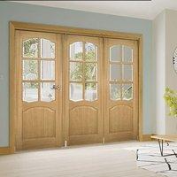 Thrufold Louis Oak 2+1 Folding Door - Clear Bevelled Glass - Unfinished