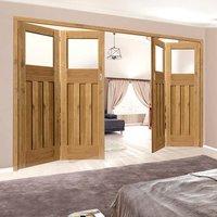 Thrufold Rustic Oak 1930 DX Shaker 2+2 Folding Door - Prefinished With Obscure Safety Glass