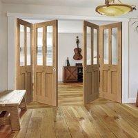 Thrufold Rustic Oak Shaker 2 Panel 2 Pane 2+2 Folding Door - Prefinished With Clear Safety Glass