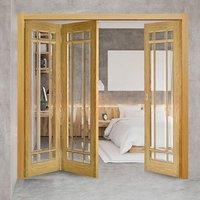 Thrufold Kerry Oak 2+1 Folding Door - Bevelled Clear Glass - Unfinished