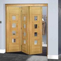 Thrufold Pamplona Oak Flush 3+0 Folding Door - Clear Glass - Prefinished