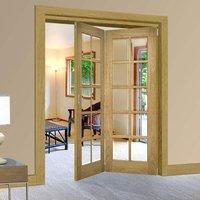 Thrufold Bristol Oak 2+0 Folding Door - 10 Pane Clear Bevelled Glass - Unfinished