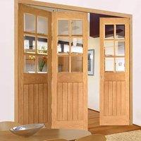 Thrufold Ely Oak 2+1 Folding Door - Clear Bevelled Glass -Unfinished